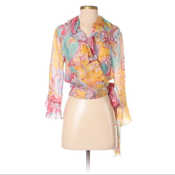 Ralph Lauren Collection Silk Floral Wrap Top - Picture 7 of 8